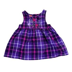 McKids Vintage Baby Girls Purple Plaid Floral Embroidered‎ Dress Size 18 Months